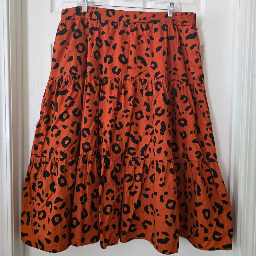 LuLaRoe "Coletta" Tiered Midi Skirt Burnt Orange Leopard Print size 2XL